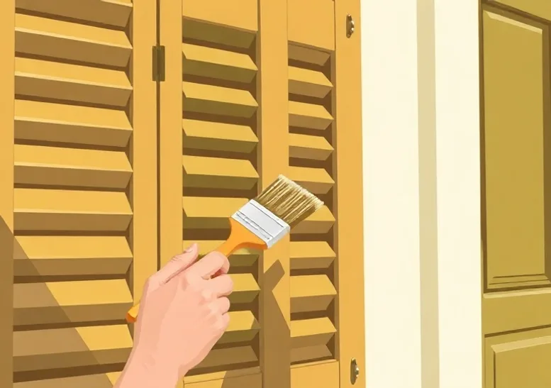 Mise en peinture au pinceau de volets et d'encadrements en bois